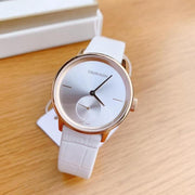  Shop Authentic Calvin Klein Accent Silver Dial White Leather Strap Watch for Women - K2Y236K6 - Luxxuri