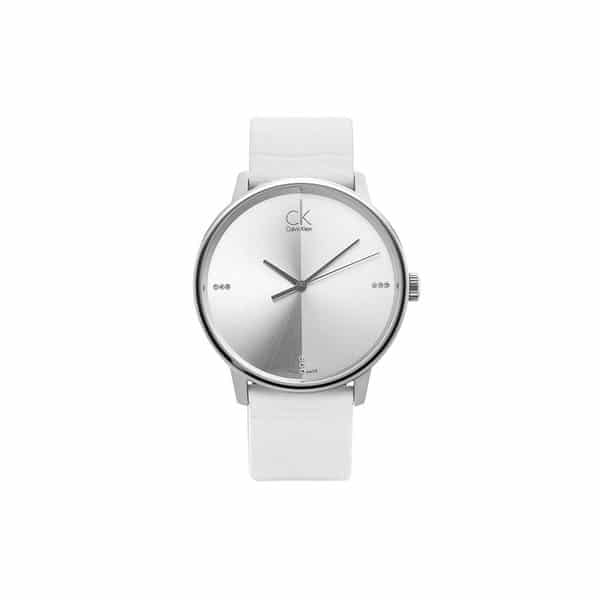  Shop Authentic Calvin Klein Accent Silver Dial White Leather Strap Watch for Men - K2Y2X1KW - Luxxuri