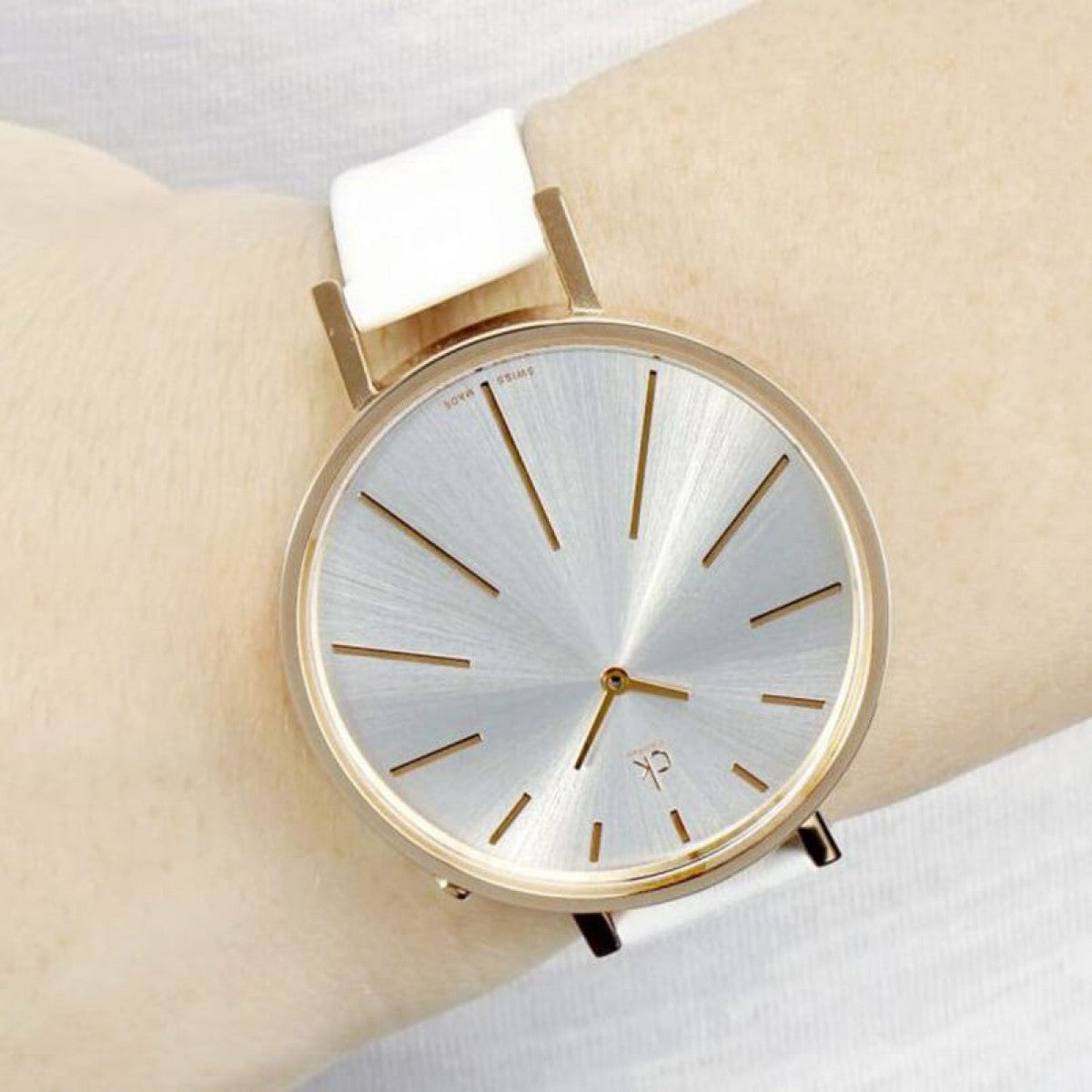 Shop Authentic Calvin Klein Equal Silver Dial White Leather Strap Watch for Women - K3E236L6 - Luxxuri