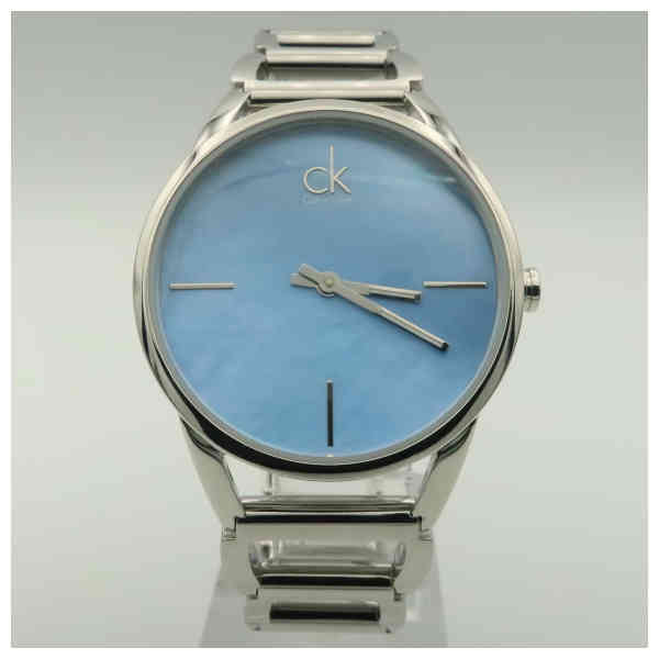  Shop Authentic Calvin Klein Stately Blue Mother of Pearl Dial Silver Steel Strap Watch for Women - K3G2312N - Luxxuri