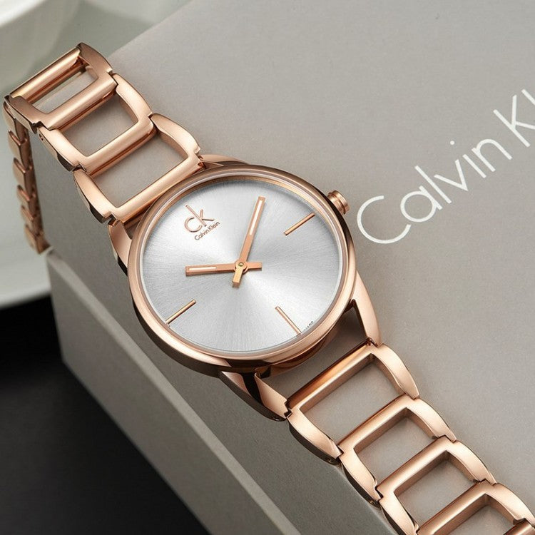  Shop Authentic Calvin Klein Stately White Dial Rose Gold Steel Strap Watch for Women - K3G23626 - Luxxuri