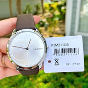  Shop Authentic Calvin Klein Minimal Silver Dial Brown Leather Strap Watch for Men - K3M211G6 - Luxxuri