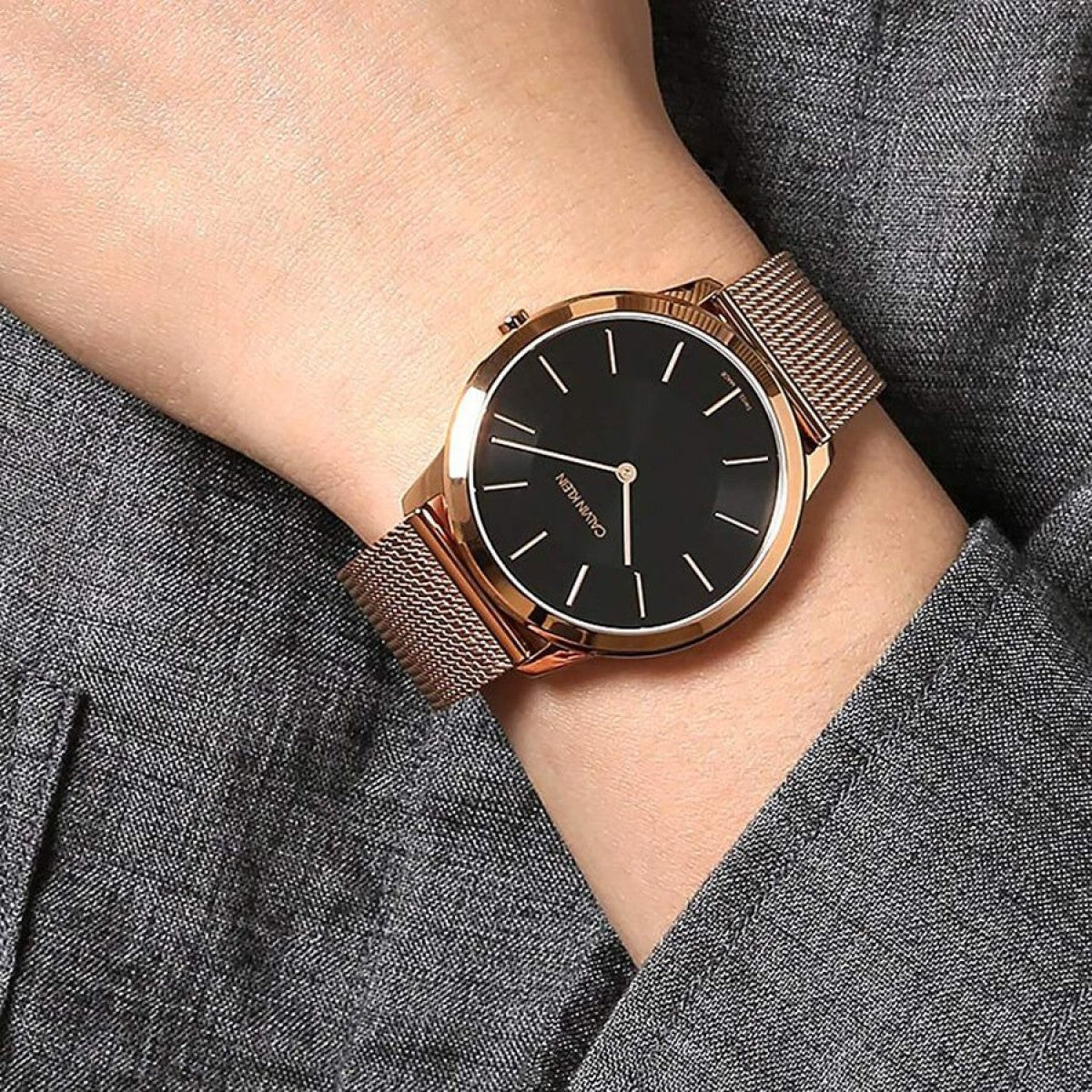  Shop Authentic Calvin Klein Minimal Black Dial Rose Gold Mesh Bracelet Watch for Men - K3M2162Y - Luxxuri