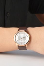  Shop Authentic Calvin Klein Minimal White Dial Brown Leather Strap Watch for Men - K3M216G6 - Luxxuri