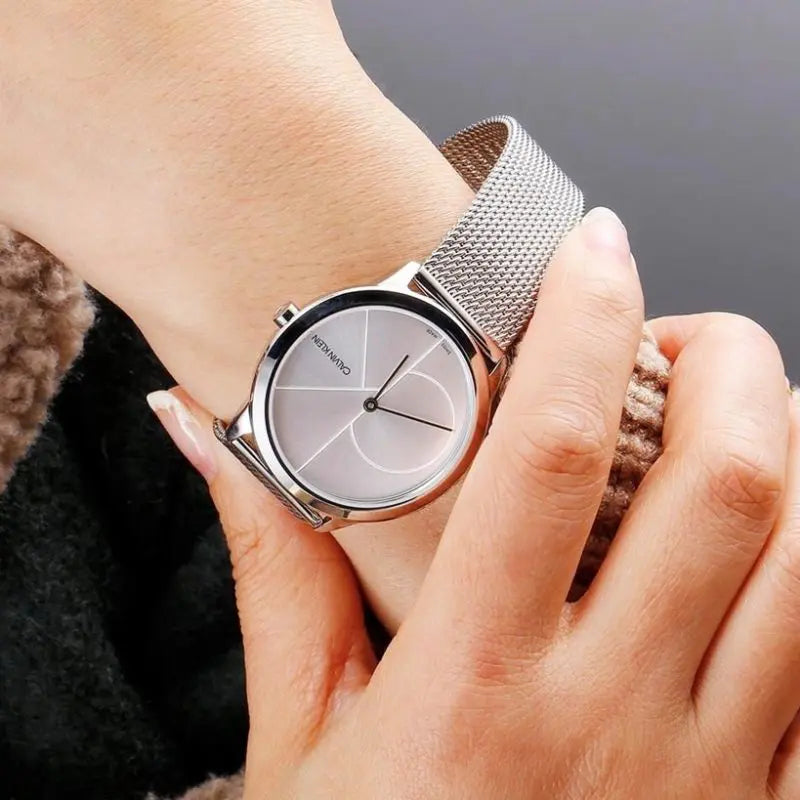  Shop Authentic Calvin Klein Minimal Silver Dial Silver Mesh Bracelet Watch for Women - K3M2212Z - Luxxuri