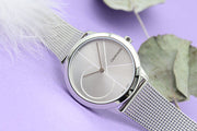  Shop Authentic Calvin Klein Minimal Silver Dial Silver Mesh Bracelet Watch for Women - K3M2212Z - Luxxuri
