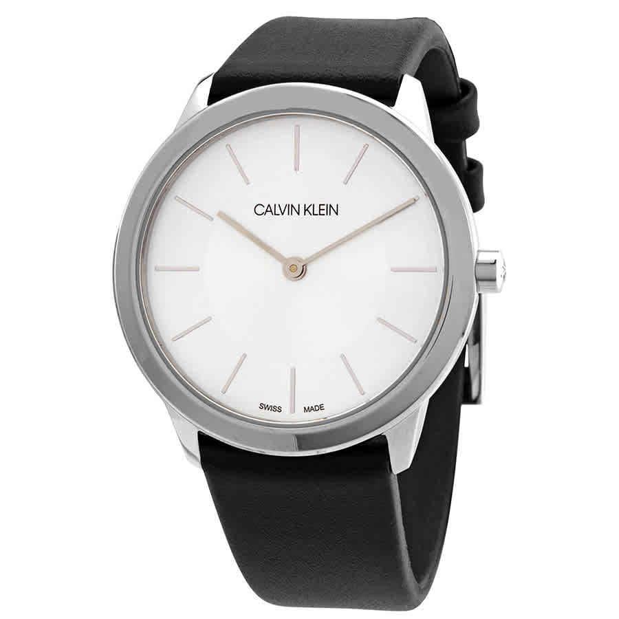  Shop Authentic Calvin Klein Minimal Silver Dial Black Leather Strap Watch for Women - K3M221C6 - Luxxuri