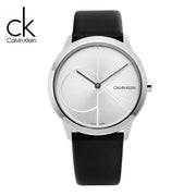  Shop Authentic Calvin Klein Minimal Silver Dial Black Leather Strap Watch for Men - K3M221CY - Luxxuri