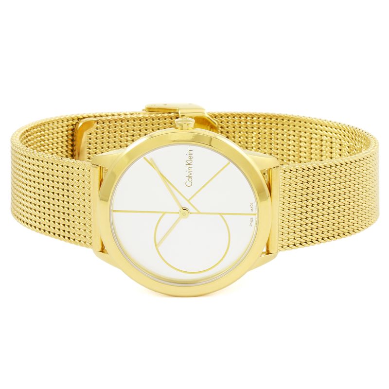  Shop Authentic Calvin Klein Minimal Silver Dial Gold Mesh Bracelet Watch for Women - K3M22526 - Luxxuri