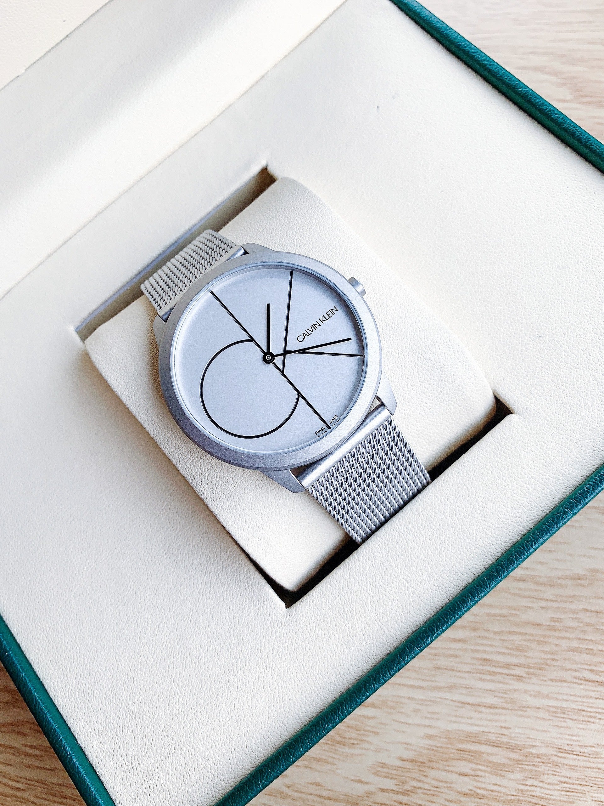  Shop Authentic Calvin Klein Minimal White Dial Silver Mesh Bracelet Watch for Men - K3M5115X - Luxxuri