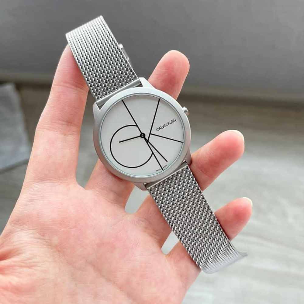  Shop Authentic Calvin Klein Minimal White Dial Silver Mesh Bracelet Watch for Men - K3M5115X - Luxxuri