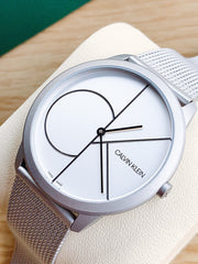  Shop Authentic Calvin Klein Minimal White Dial Silver Mesh Bracelet Watch for Men - K3M5115X - Luxxuri
