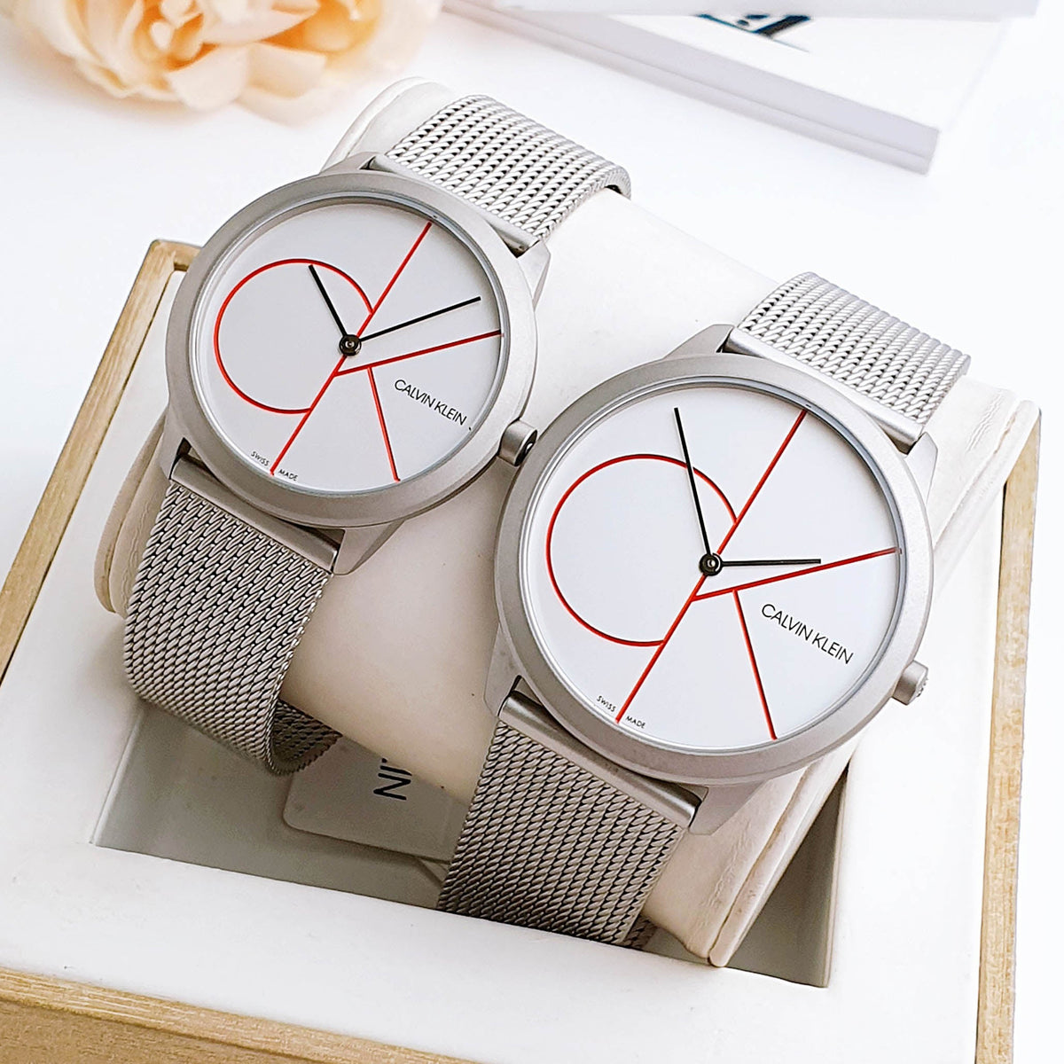  Shop Authentic Calvin Klein Minimal White Dial Silver Mesh Bracelet Watch for Women - K3M52152 - Luxxuri