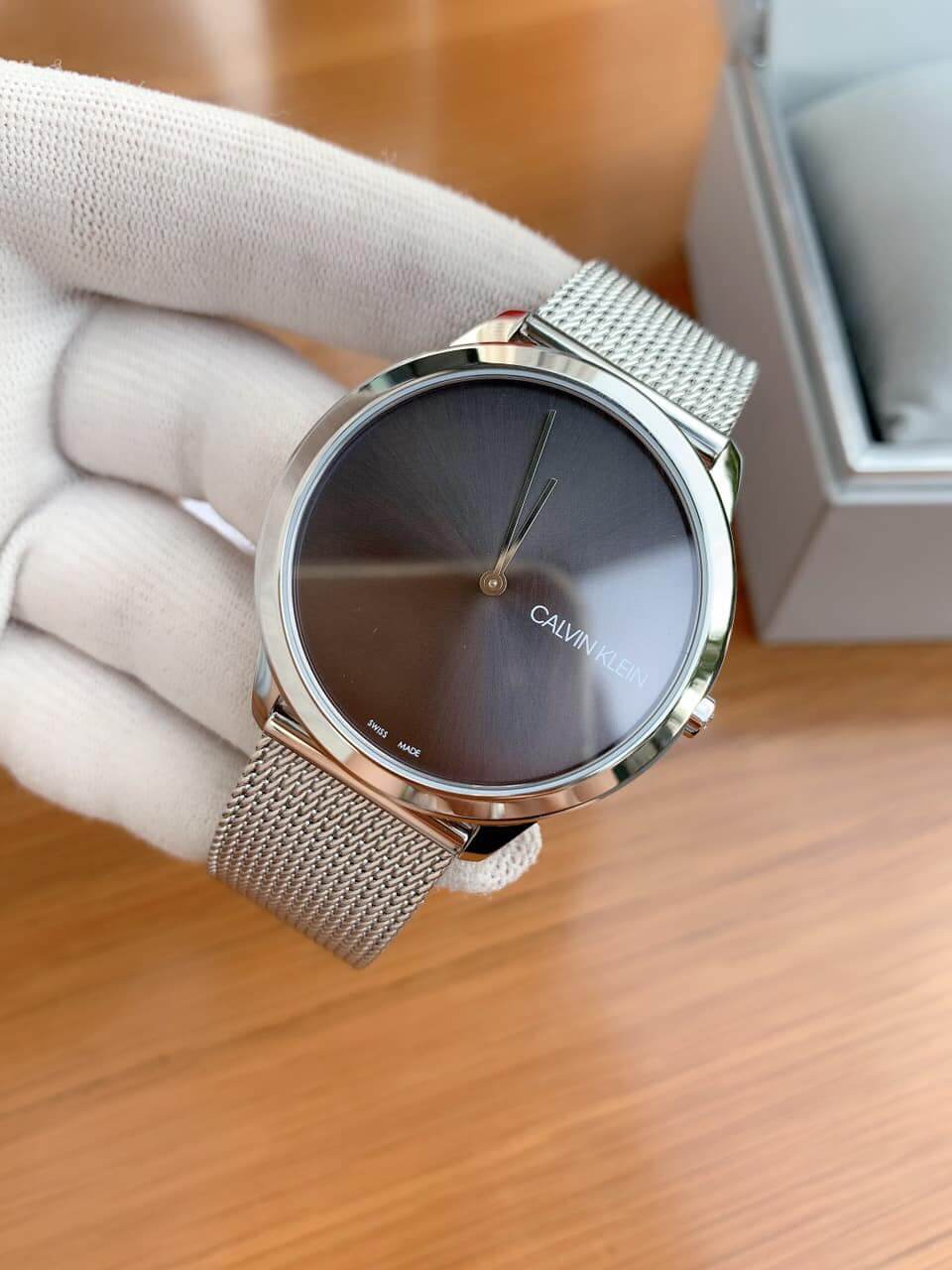  Shop Authentic Calvin Klein Minimal Grey Dial Silver Mesh Bracelet Watch for Women - K3M221Y3 - Luxxuri