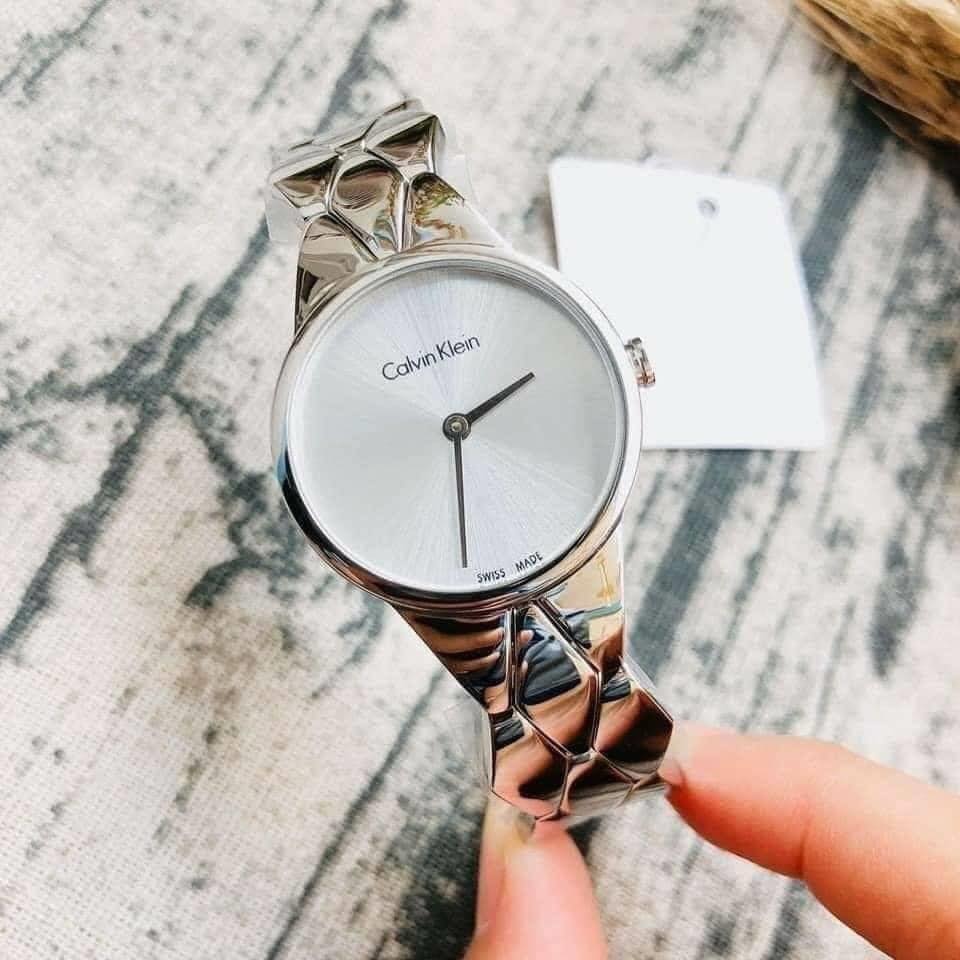  Shop Authentic Calvin Klein Snake Silver Dial Silver Steel Strap Watch For Women - K6E23146 - Luxxuri