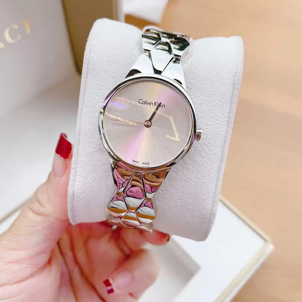  Shop Authentic Calvin Klein Snake Silver Dial Silver Steel Strap Watch For Women - K6E23146 - Luxxuri