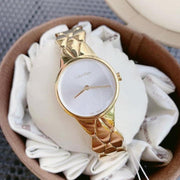  Shop Authentic Calvin Klein Snake Silver Dial Yellow Gold Steel Strap Watch For Women - K6E23546 - Luxxuri