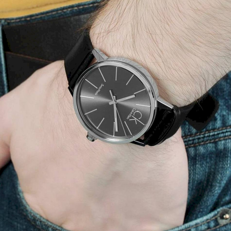  Shop Authentic Calvin Klein Minimal Black Dial Black Leather Strap Watch for Women - K7622107 - Luxxuri