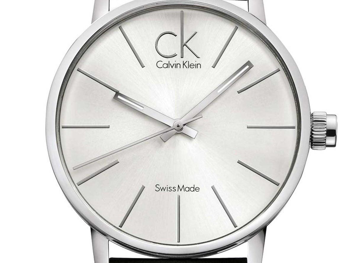  Shop Authentic Calvin Klein Post Minimal Silver Dial Black Leather Strap Watch for Men - K7621192 - Luxxuri