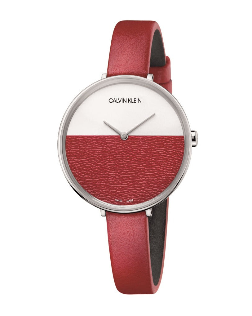  Shop Authentic Calvin Klein Rise Yellow Red Dial Red Leather Strap Watch for Women - K7A231UP - Luxxuri