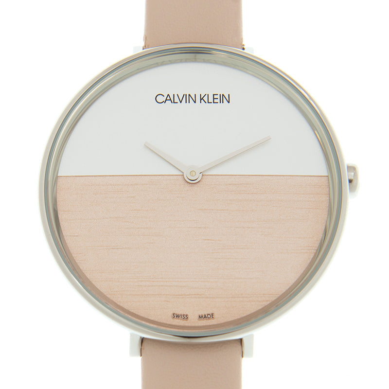  Shop Authentic Calvin Klein Rise White Beige Dial Beige Leather Strap Watch for Women - K7A231XH - Luxxuri