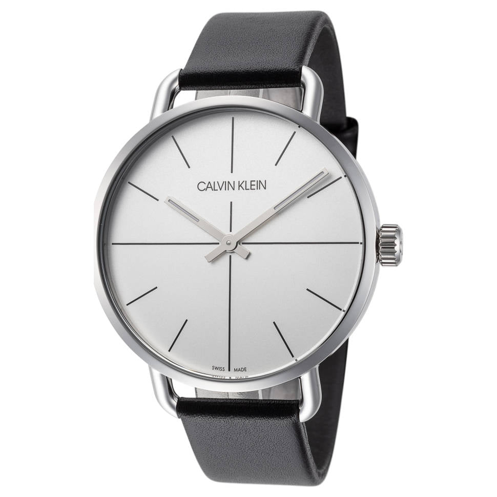  Shop Authentic Calvin Klein Even Silver Dial Black Leather Strap Watch for Men - K7B211CY - Luxxuri