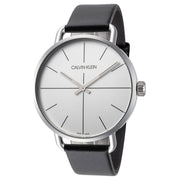  Shop Authentic Calvin Klein Even Silver Dial Black Leather Strap Watch for Men - K7B211CY - Luxxuri