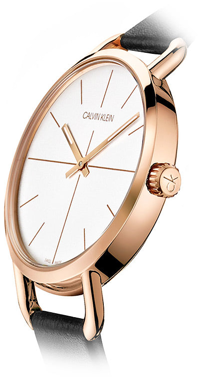  Shop Authentic Calvin Klein Even White Dial Black Leather Strap Watch for Women - K7B236C6 - Luxxuri