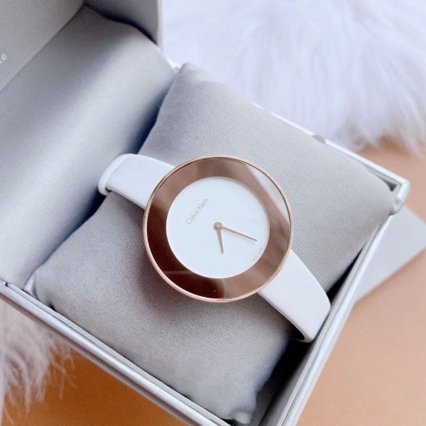  Shop Authentic Calvin Klein Chic White Dial White Leather Strap Watch for Women - K7N236K2 - Luxxuri