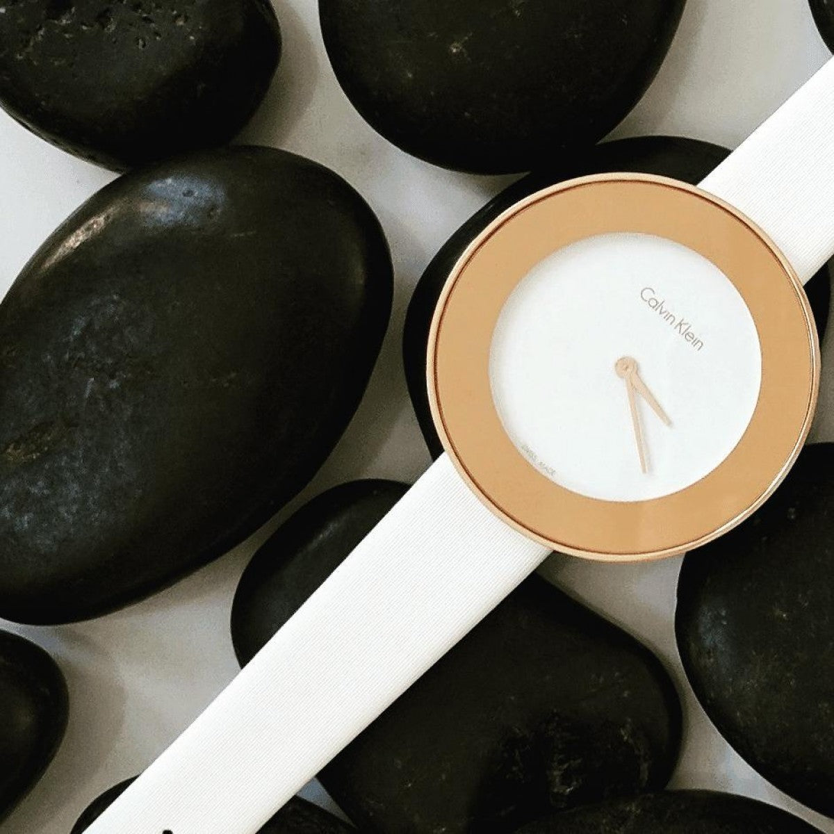  Shop Authentic Calvin Klein Chic White Dial White Leather Strap Watch for Women - K7N236K2 - Luxxuri