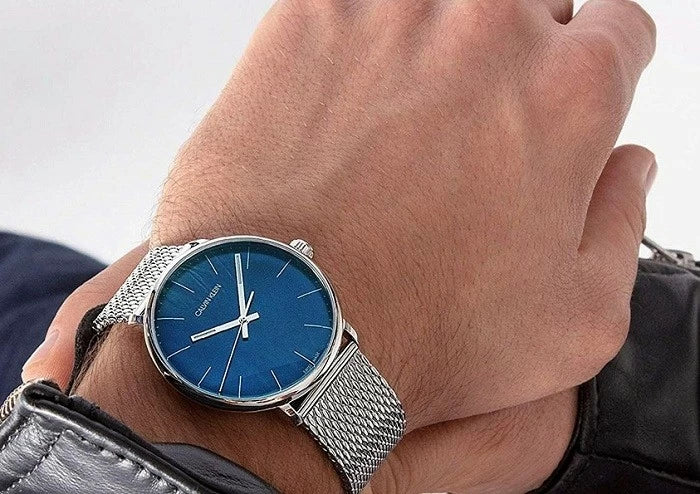  Shop Authentic Calvin Klein High Noon Quartz Blue Dial Silver Mesh Bracelet Watch for Men - K8M2112N - Luxxuri