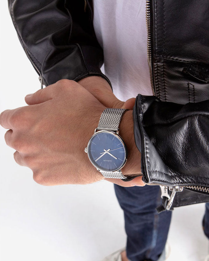  Shop Authentic Calvin Klein High Noon Quartz Blue Dial Silver Mesh Bracelet Watch for Men - K8M2112N - Luxxuri