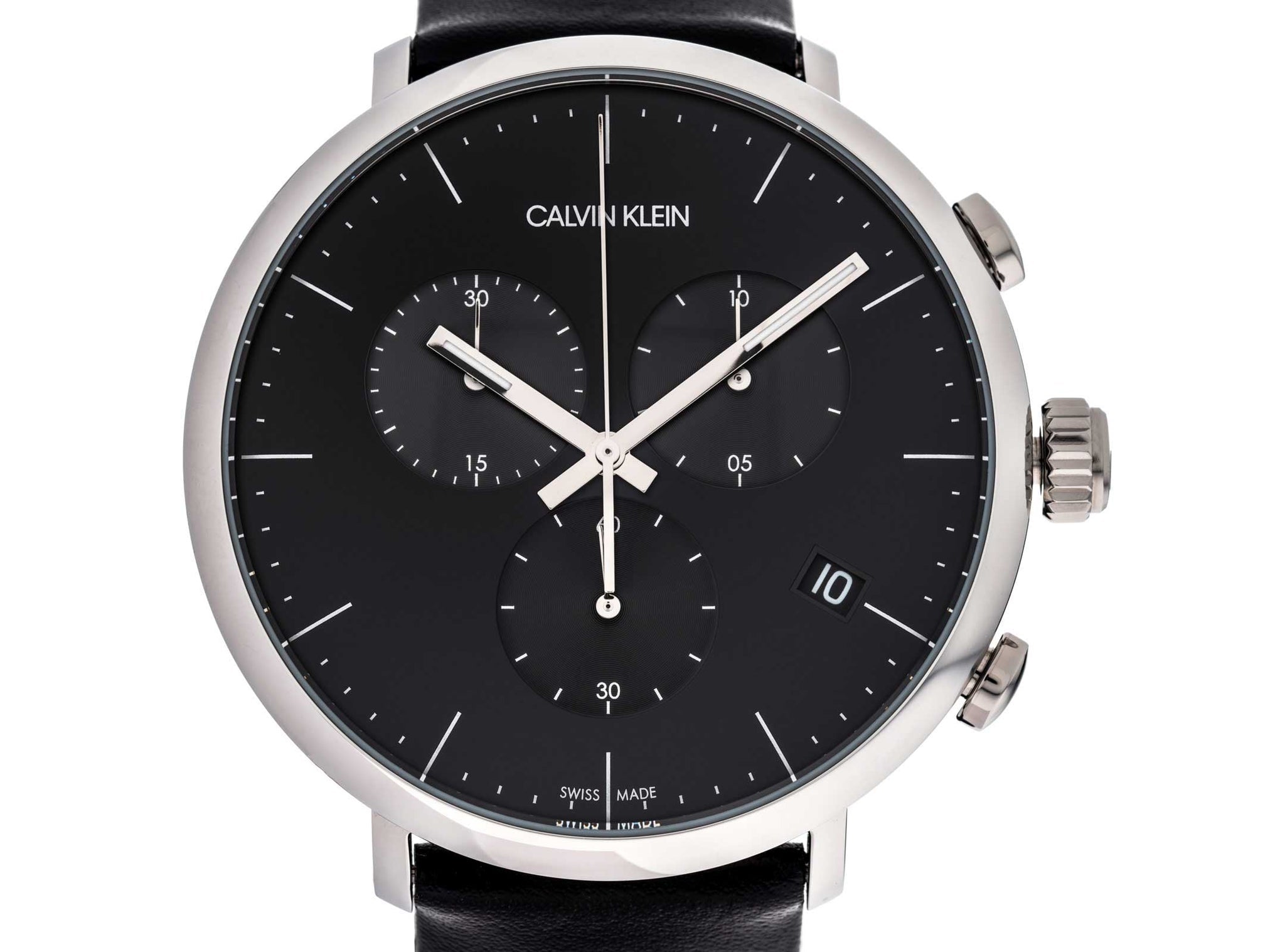  Shop Authentic Calvin Klein High Noon Chronograph Black Dial Black Leather Strap Watch for Men - K8M271C1 - Luxxuri