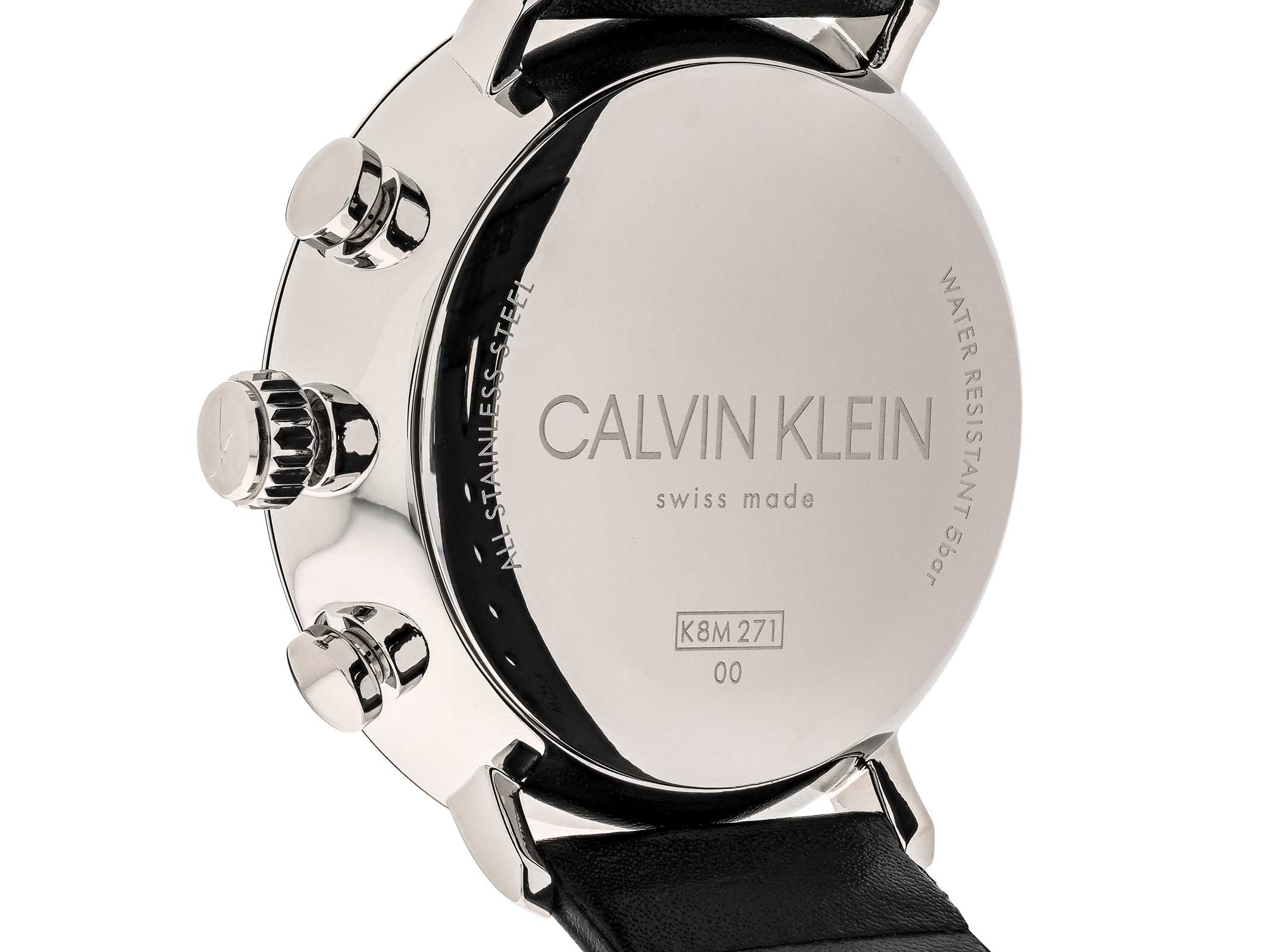  Shop Authentic Calvin Klein High Noon Chronograph Black Dial Black Leather Strap Watch for Men - K8M271C1 - Luxxuri