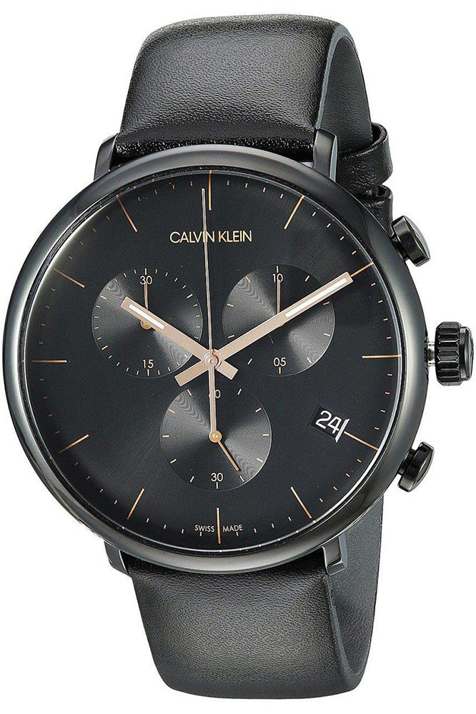  Shop Authentic Calvin Klein High Noon Black Dial Black Leather Strap Watch for Men - K8M274CB - Luxxuri