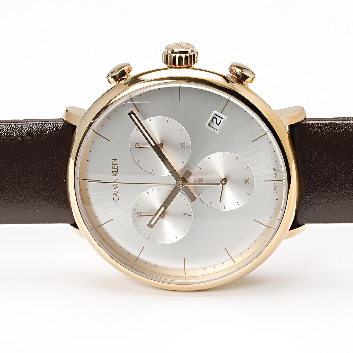 Shop Authentic Calvin Klein High Noon Silver Dial Brown Leather Strap Watch for Men - K8M276G6 - Luxxuri