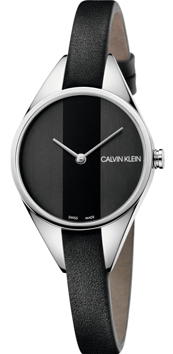  Shop Authentic Calvin Klein Rebel Black Grey Dial Black Leather Strap Watch for Women - K8P231C1 - Luxxuri