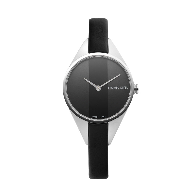  Shop Authentic Calvin Klein Rebel Black Grey Dial Black Leather Strap Watch for Women - K8P231C1 - Luxxuri