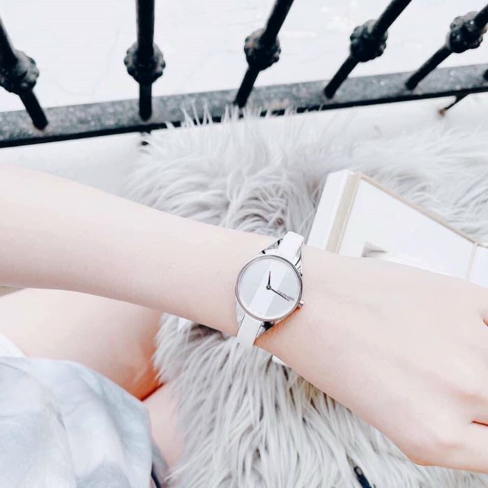  Shop Authentic Calvin Klein Rebel White Dial White Leather Strap Watch for Women - K8P231L6 - Luxxuri