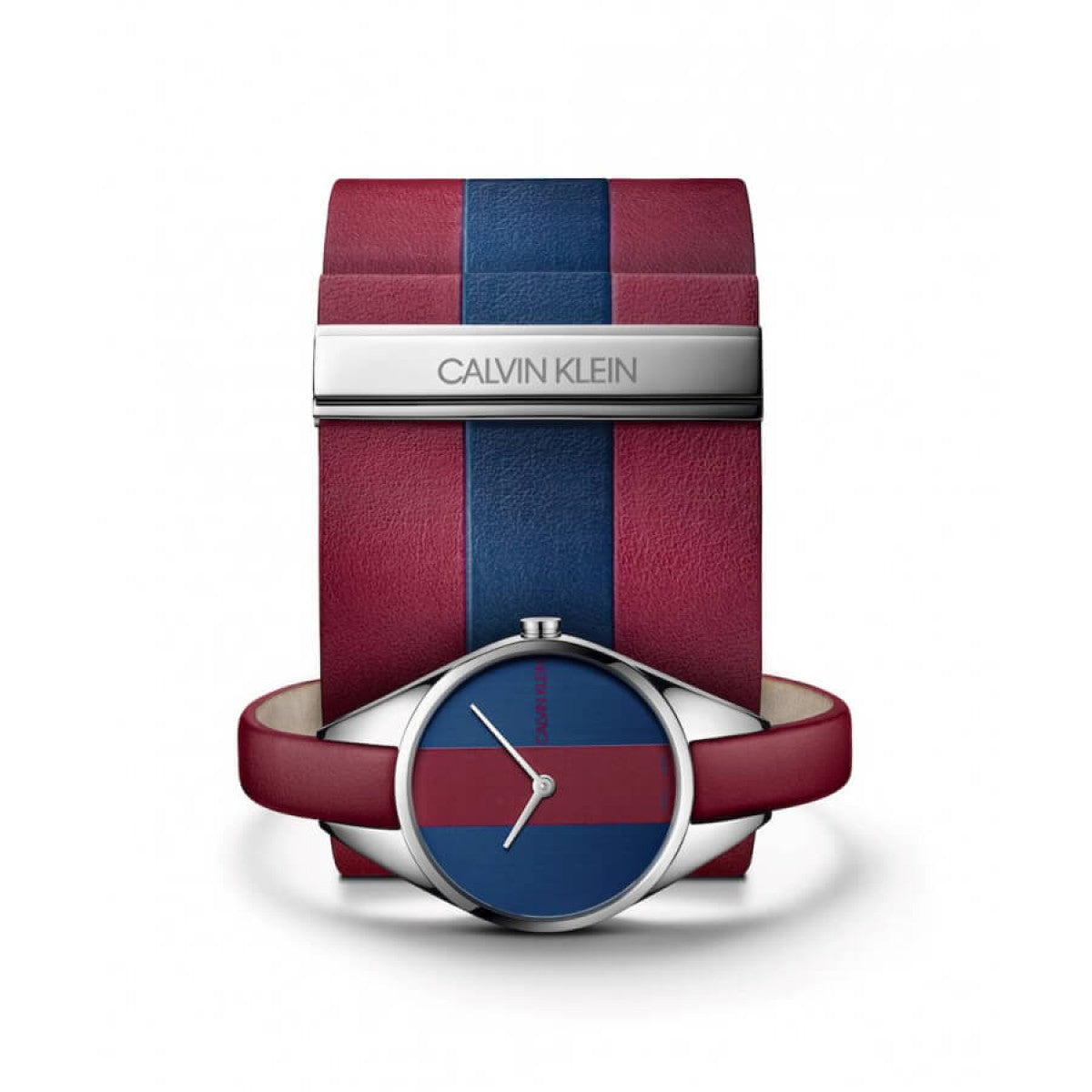  Shop Authentic Calvin Klein Rebel Blue Maroon Dial Maroon Leather Strap Watch for Women - K8P231UN - Luxxuri