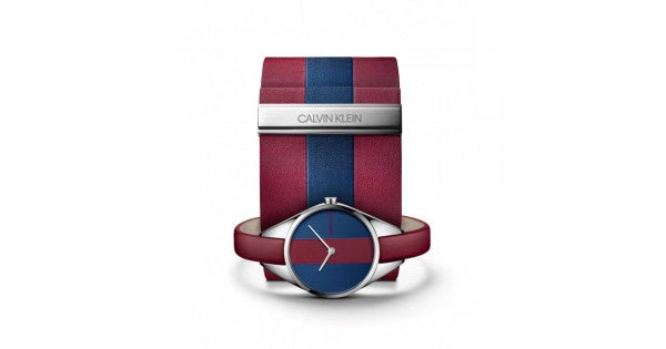  Shop Authentic Calvin Klein Rebel Blue Maroon Dial Maroon Leather Strap Watch for Women - K8P231UN - Luxxuri
