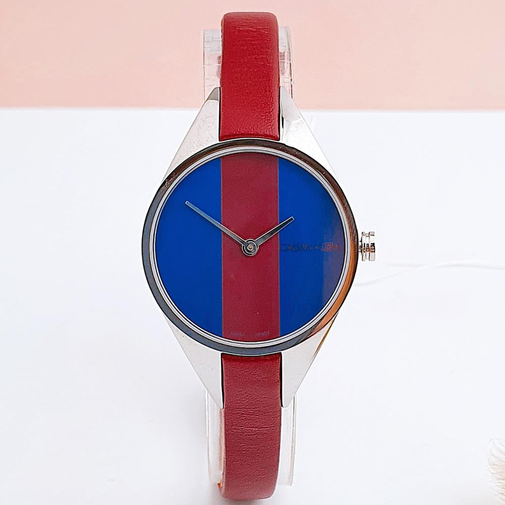  Shop Authentic Calvin Klein Rebel Blue Maroon Dial Maroon Leather Strap Watch for Women - K8P231UN - Luxxuri