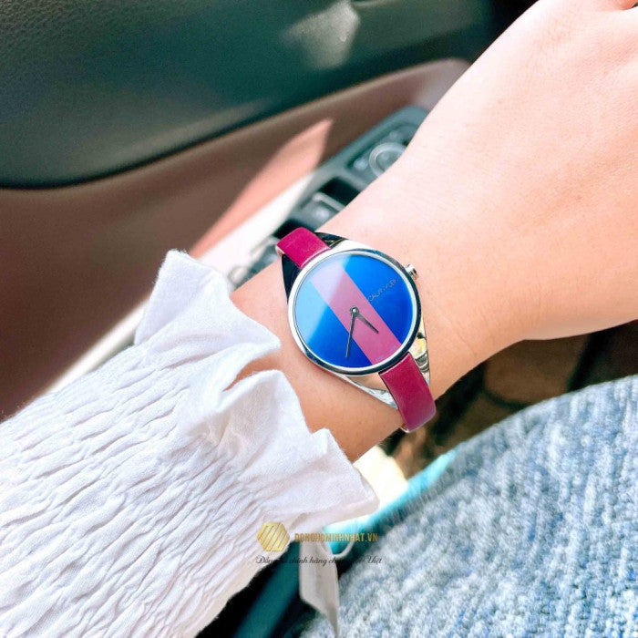  Shop Authentic Calvin Klein Rebel Blue Maroon Dial Maroon Leather Strap Watch for Women - K8P231UN - Luxxuri