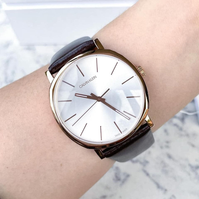  Shop Authentic Calvin Klein Posh Silver Dial Brown Leather Strap Watch for Men - K8Q316G6 - Luxxuri