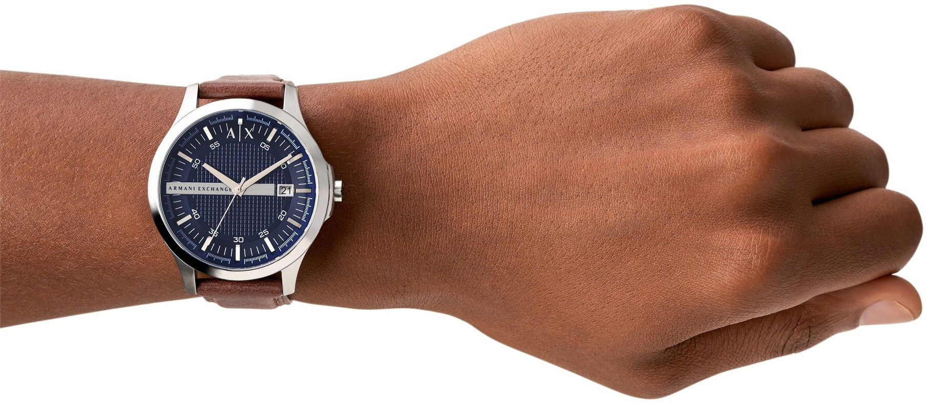  Shop Authentic Armani Exchange Hampton Chronograph Blue Dial Brown Leather Strap Watch For Men - AX2133 - Luxxuri