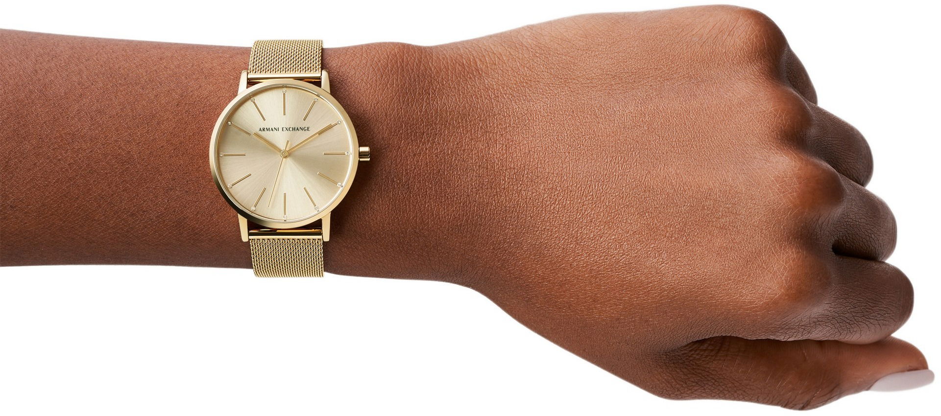  Shop Authentic Armani Exchange Lola Analog Gold Dial Gold Mesh Strap Watch For Women - AX5536 - Luxxuri