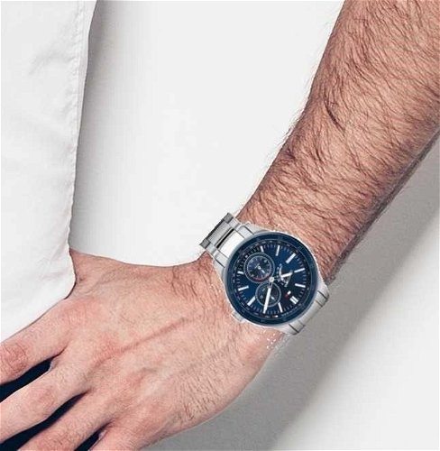  Shop Authentic Tommy Hilfiger Austin Blue Dial Silver Steel Strap Watch for Men - 1791640 - Luxxuri