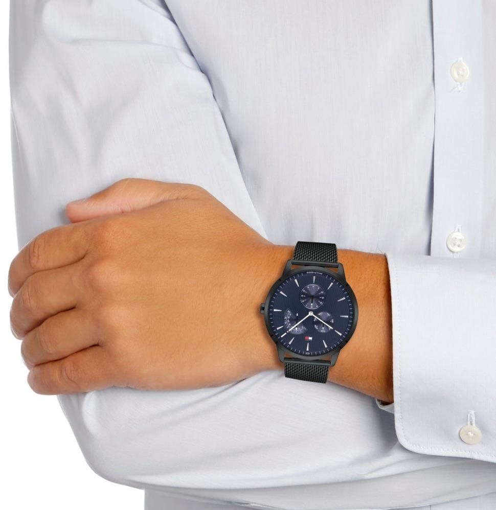  Shop Authentic Tommy Hilfiger Brad Quartz Blue Dial Black Mesh Bracelet Watch For Men - 1710392 - Luxxuri