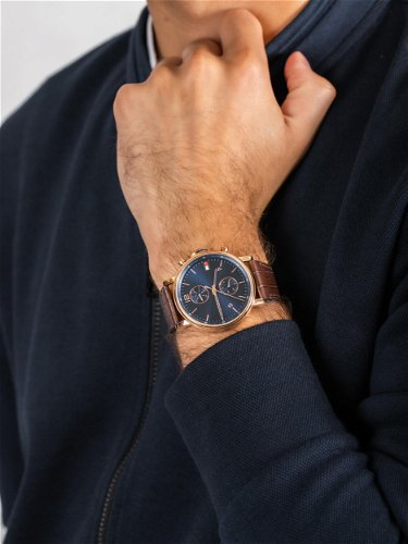  Shop Authentic Tommy Hilfiger Daniel Blue Dial Brown Leather Strap Watch for Men - 1710418 - Luxxuri