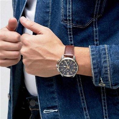  Shop Authentic Tommy Hilfiger Dean Multifunctional Blue Dial Brown Leather Strap Watch for Men - 1791275 - Luxxuri